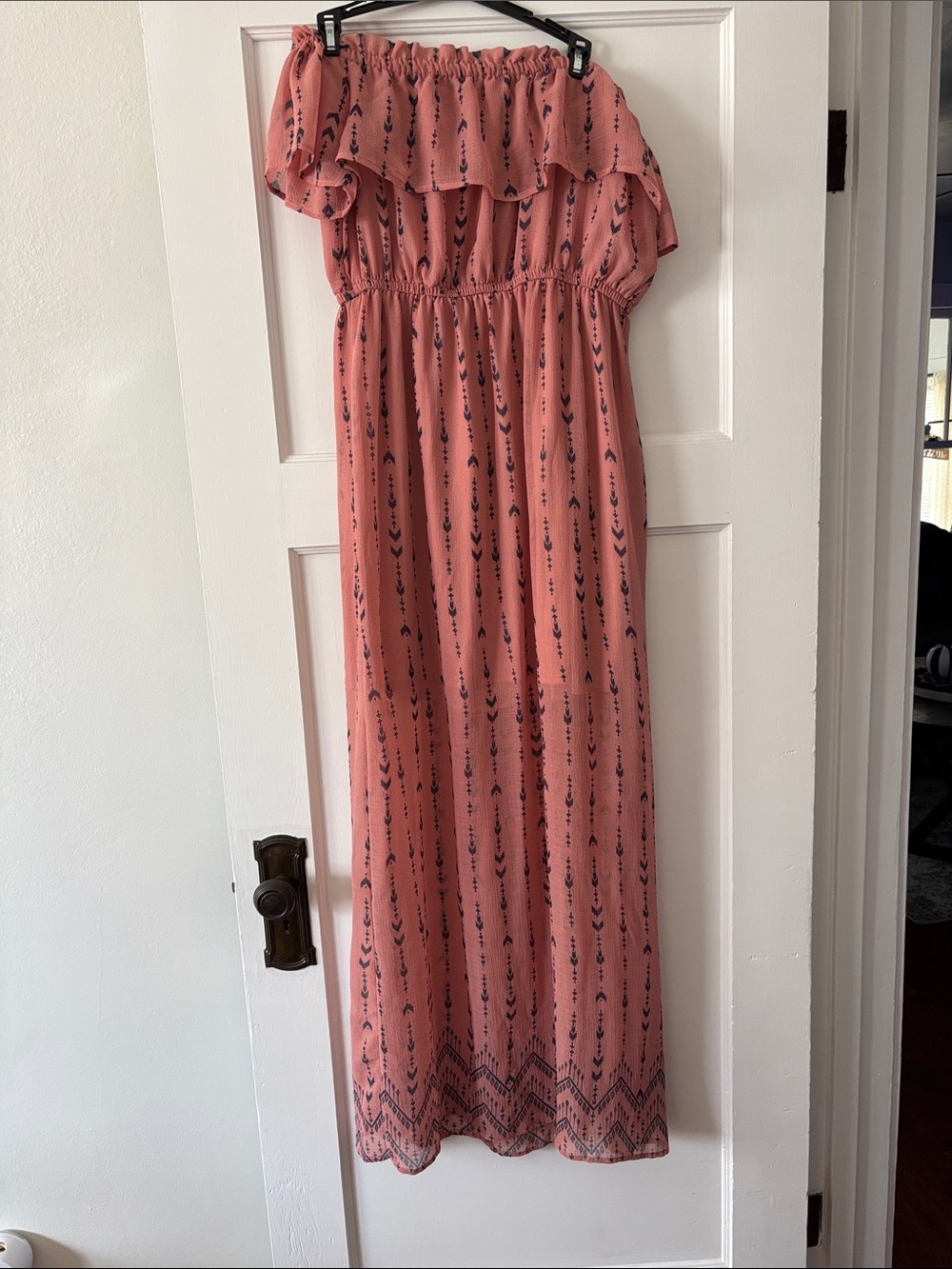 Women’s Coral One-Shoulder Maxi Dress with Printed Detail